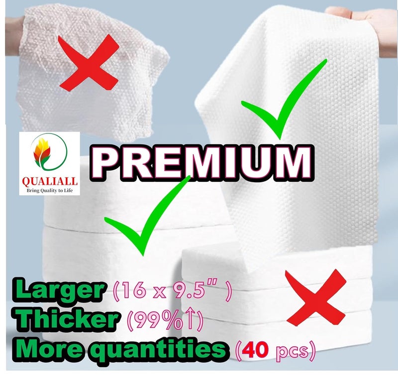 QUALIALL Premium Disposable Washcloths for travel, 40pcs Portable Disposable Pure Cotton Compressed Towels for Face Hand Washing, Thick Large, Reusable Compact, for traveling Camping, Hiking, Backpacking - Image 3
